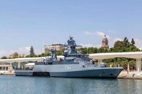 Malaga, Spain, May 25, 2019: The German Corvette F264 Ludwigshafen am Rhein anchored at Malaga