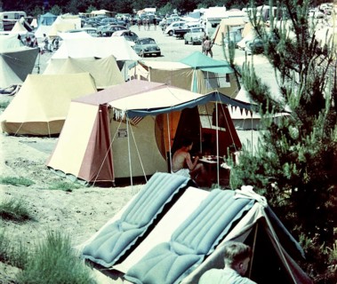 Bathers at Lake Garbsen near Hanover in the summer of 1959. Camping at Lake Garbsen, Germany,