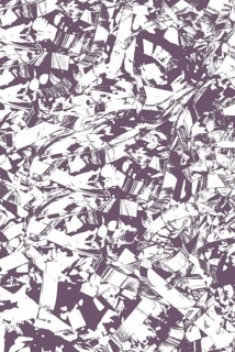 Abstract artwork with geometric shapes and sharp edges in a monochrome palette of white and purple