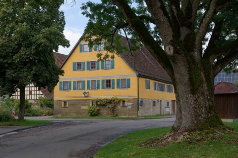 Farmhouses and half-timbered farm houses in the historic town centre of Weckelweiler, Kirchberg an