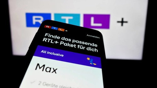 Stuttgart, Germany, 02-13-2024: Mobile phone with website of German entertainment platform RTL plus