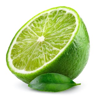 Lime with leaf isolated on white background. Clipping Paths
