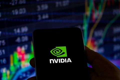 Dhaka, Bangladesh 11 Nov 2024: Nvidia logo on smartphone screen with AI in the background. Nvidia
