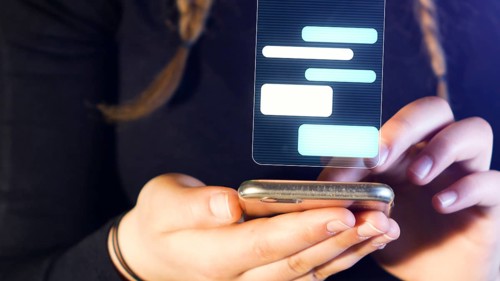 Teenage girl chat with cell phone, hands and cellphone detail, footage suitable for topics such as