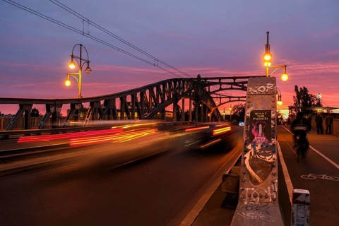 Germany, Berlin, 15.09.2024, Bösebrücke, S-Bahn station Bornholmer Straße, sunset, Europe