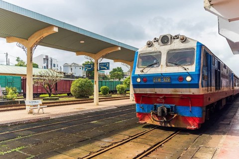 Vietnam railways train running in Hue