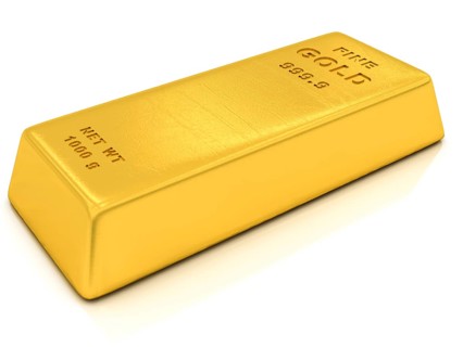 Gold ingots on a white background