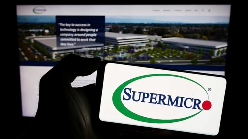 Stuttgart, Germany, 02-13-2024: Person holding smartphone with logo of US company Super Micro