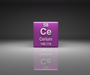 Cube with Cerium number 58 periodic table, 3d rendering