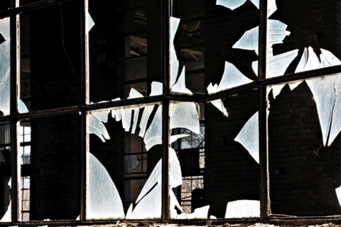 Destroyed window in a disused factory in Magdeburg