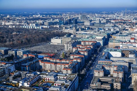Aerial view, Chancellery, Reichstag, Brandenburg Tor, Holocaust Memorial, Wilhelmstraße,