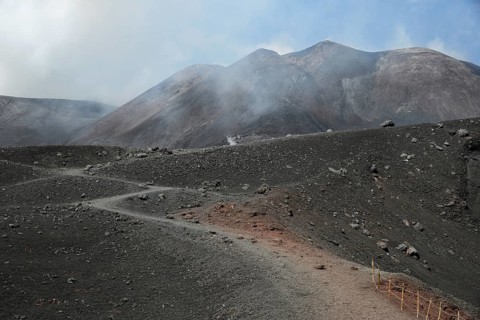 View of the slopes of Mount Etna at the island Sicily, Italy, Europe