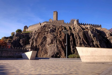 Castelgrande, view from Piazza del Sole, Bellinzona, Ticino, Ticino, Castel Grande, Switzerland,