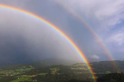 Double rainbow over the Inn Valley, Hall in Tyrol, Inn Valley, Tyrol, Austria, Europe