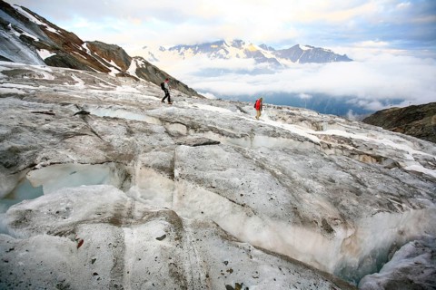 Mountaineers on Trift Glacier, Canton of Valais, Switzerland, Europe