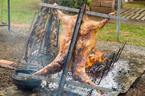 Meat and vegetable exhibition on a barbecue known as Parrilla. Typical barbecue from the south of