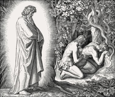 Confrontation, fall of man, by Julius Schnorr von Carolsfeld, 1860