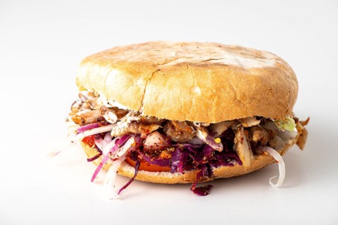 Closeup of a doner kebap in pita bread