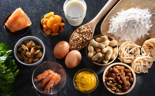 Composition with common food allergens including egg, milk, soya, nuts, fish, seafood, wheat flour,