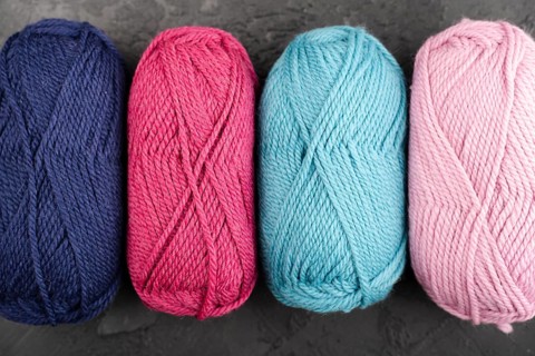 Flat lay colorful wool yarn