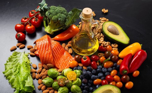 Healthy diet and nutrition food rich in vitamins and omega-3 concept, assorted fresh vegetables,
