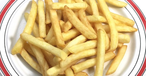 Plate with French Fries against White Background