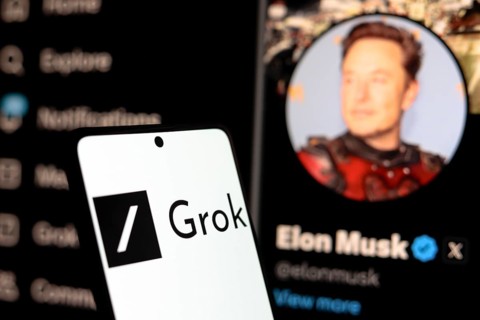 In this photo illustration, the Grok logo seen displayed on a smartphone with the official profile