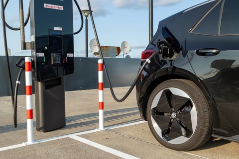 Mobility, e-charging Hamburg, car at a charging station, charging station for electric vehicles on