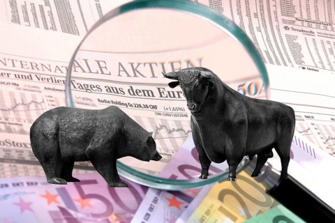 Bull and bear, symbolic figures of the stock market, Studio