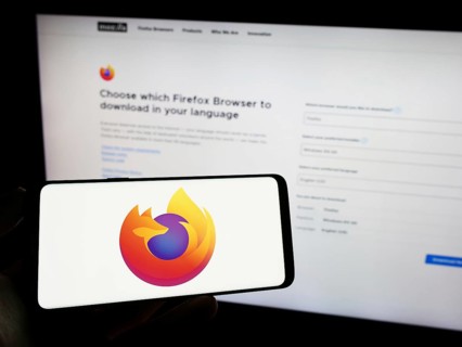 Stuttgart, Germany, 09-22-2023: Person holding cellphone with logo of open-source web browser
