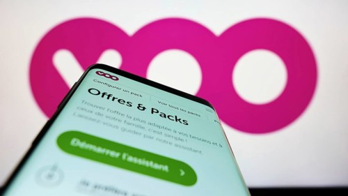 Stuttgart, Germany, 06-25-2022: Mobile phone with website of Belgian telecommunications company Voo