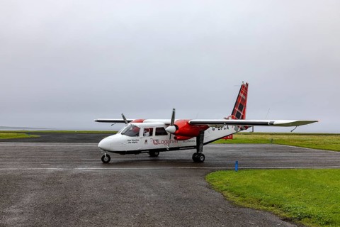 Small aircraft, Britten-Norman Islander, christened Earl Thorfinn - The Mighty, registration GBPCA,