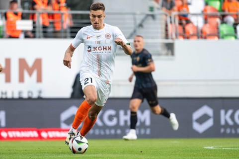 LUBIN, POLAND - AUGUST 31, 2024: Football match Polish PKO Ekstraklasa between KGHM Zaglebie Lubin