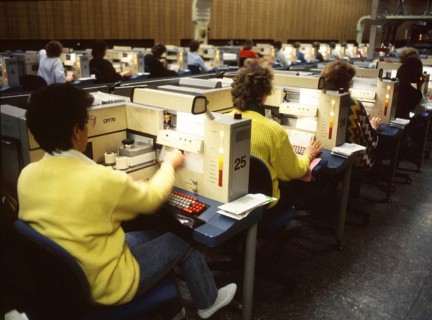 Hagen. Main post office. Mainly woman's jobs in letter distribution, 1988