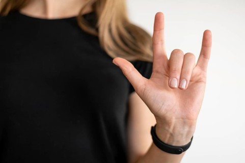 Portrait interpreter teaching sign language