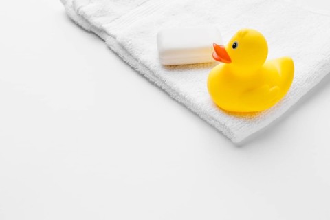Rubber duck soap copy space