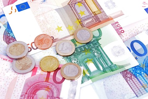Euro coins, coin money, euro banknotes, money