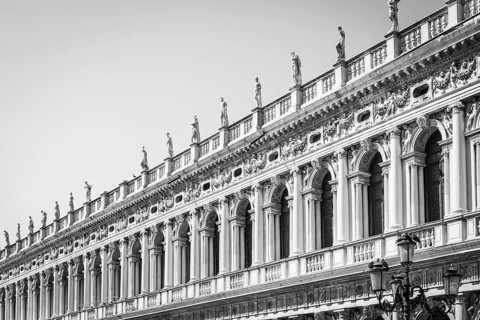 Piazza San Marco, Venice, Italy. Details in perspective on old palace facades