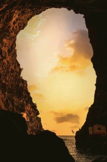 Sunset from inside the cave of the town of Poris de Candelaria on the north-west coast of the