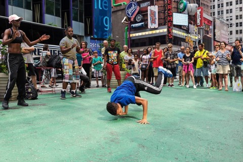 Street dance performance in Times Square, New York City, New York, United States, North America