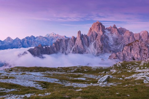 Cadinspitzen Mountains, Sexten Dolomites, shortly before sunrise, Hochpustertal valley, Sexten,