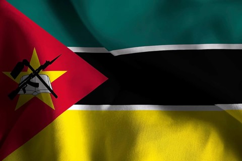A ruffled fabric flag of Mozambique