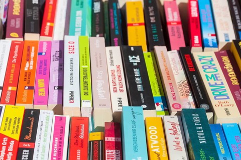 Colourful paperbacks on a bookshop stall, Germany, Europe