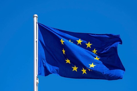 European flag with blue sky in Warnemünde