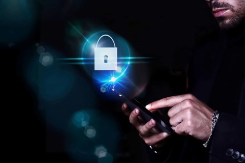 Businessman using cell phone. cyber security concept and internet privacy data protection. business