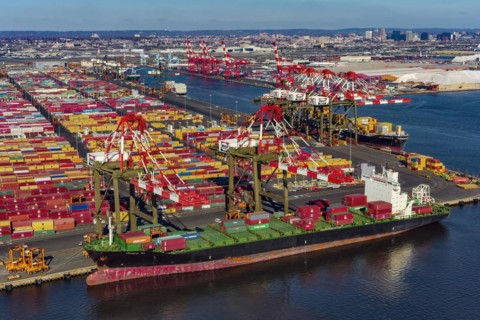 Container Shipping Yard, Aerial image, Port of Elizabeth, Newark, New Jersey, USA, North America