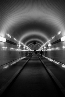 Old Elbe Tunnel in Hamburg, black and white, Hamburg, Germany, Europe
