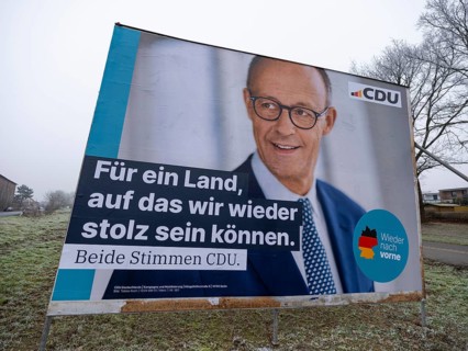 Election poster of the CDU for the Bundestag election on 23 February 2025 with a portrait of the