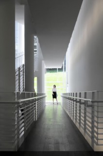 Partial interior view of the Museum Frieder Burda, Baden-Baden, person standing at the end of a