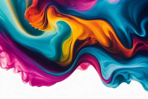 Abstract digital art with fluid flowing patterns in blue, yellow, and pink hues, AI generated